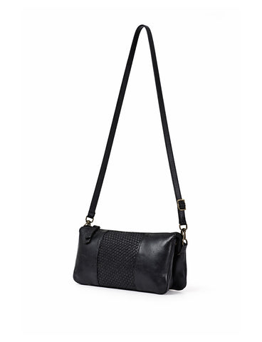 KIAMA WOVEN PANEL DETAIL LEATHER XBODY BAG- A-0022-BLK- NEW IN