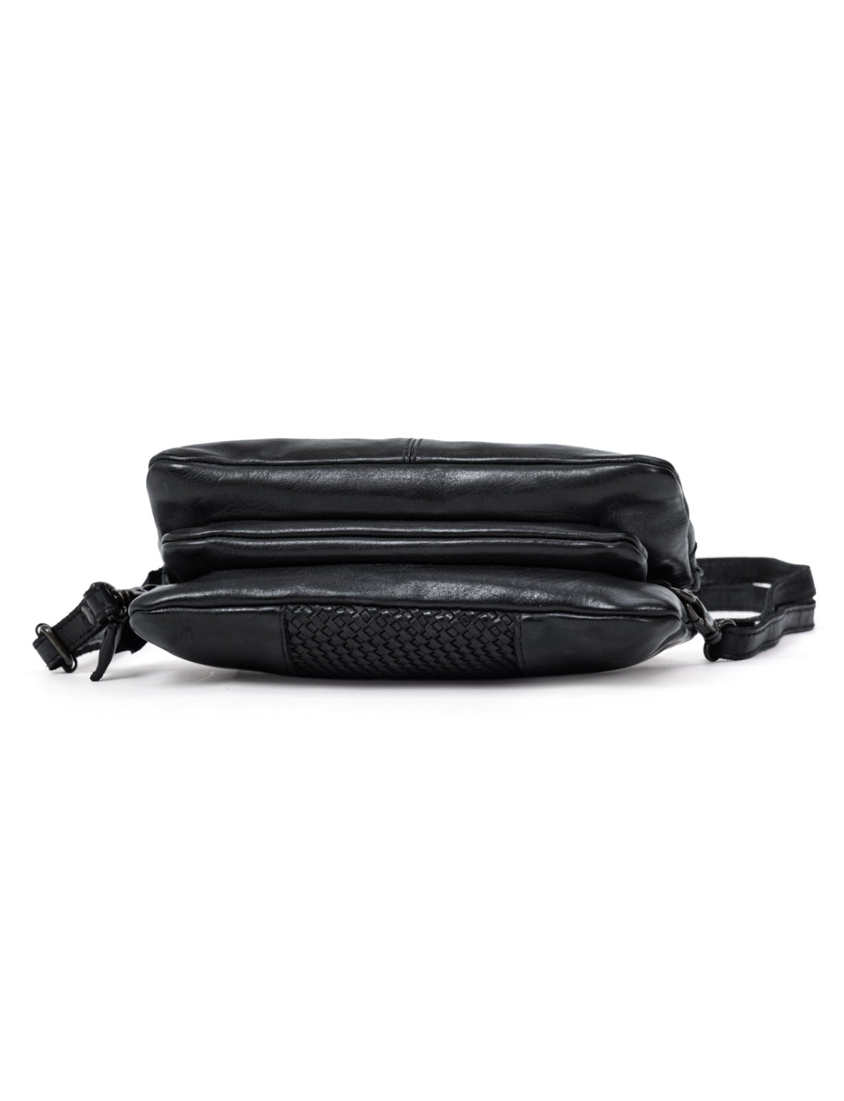 KIAMA WOVEN PANEL DETAIL LEATHER XBODY BAG- A-0022-BLK- NEW IN