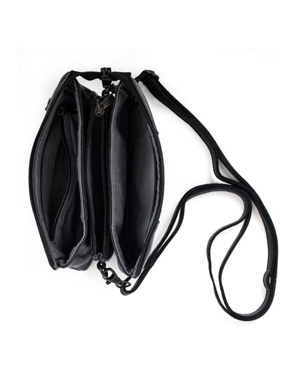 KIAMA WOVEN PANEL DETAIL LEATHER XBODY BAG- A-0022-BLK- NEW IN