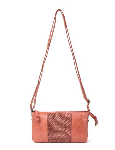 KIAMA WOVEN PANEL DETAIL LEATHER XBODY BAG- A-0022-TAN- NEW IN