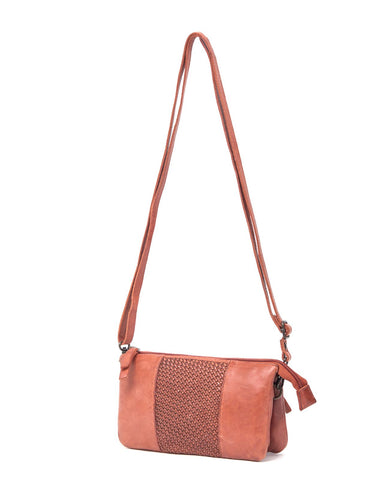 KIAMA WOVEN PANEL DETAIL LEATHER XBODY BAG- A-0022-TAN- NEW IN