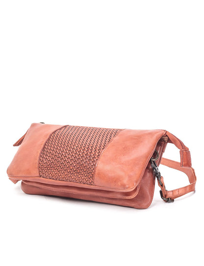 KIAMA WOVEN PANEL DETAIL LEATHER XBODY BAG- A-0022-TAN- NEW IN