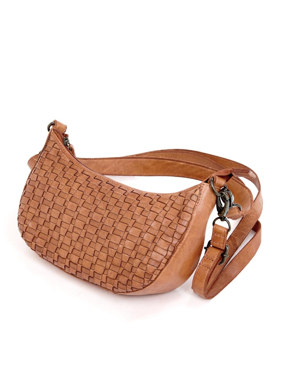 SORRENTO MOON CROSS BODY BAG W/ ADJUSTABLE STRAP - TAN