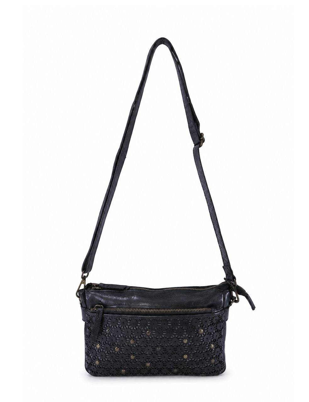 BOWRAL LASER CUT CROSS BODY STRAP W/ STUDS - Black