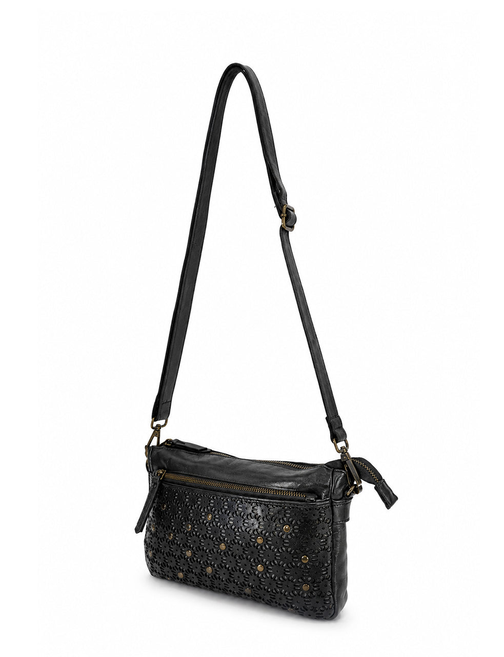 BOWRAL LASER CUT CROSS BODY STRAP W/ STUDS - Black