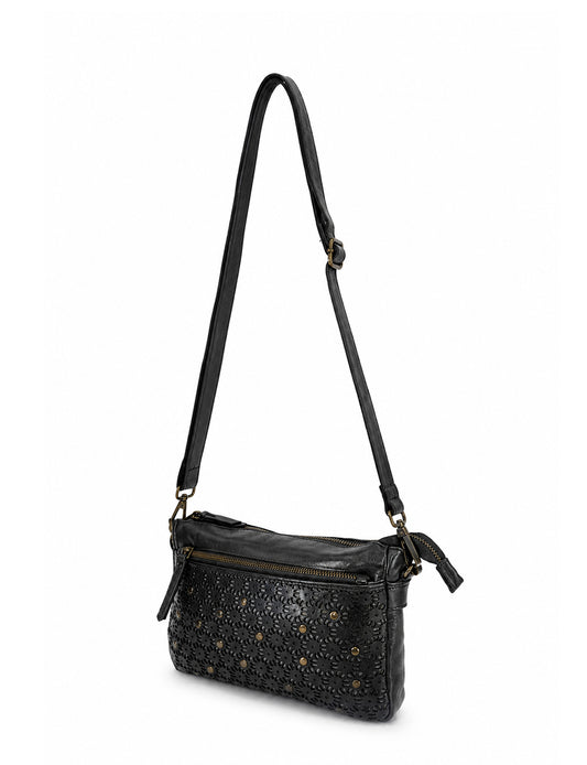 BOWRAL LASER CUT CROSS BODY STRAP W/ STUDS - Black