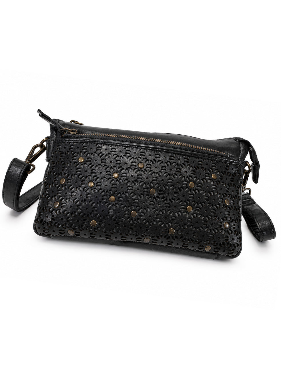 BOWRAL LASER CUT CROSS BODY STRAP W/ STUDS - Black