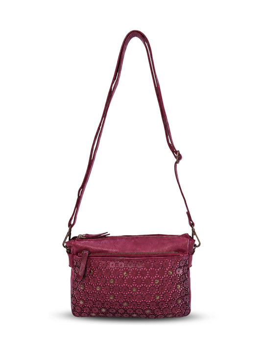 BOWRAL LASER CUT CROSS BODY STRAP W/ STUDS - Purple
