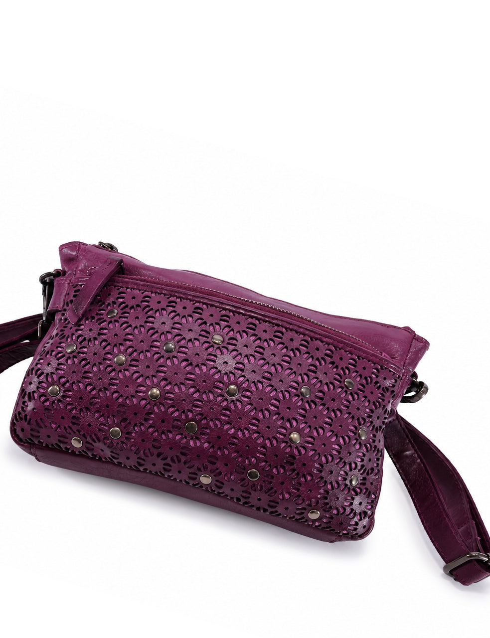 BOWRAL LASER CUT CROSS BODY STRAP W/ STUDS - Purple