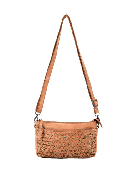BOWRAL LASER CUT CROSS BODY STRAP W/ STUDS - Tan