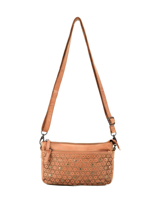 BOWRAL LASER CUT CROSS BODY STRAP W/ STUDS - Tan