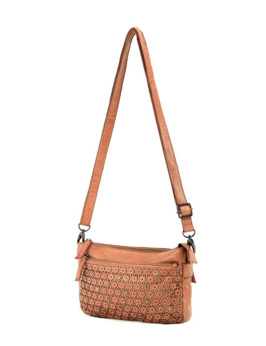 BOWRAL LASER CUT CROSS BODY STRAP W/ STUDS - Tan