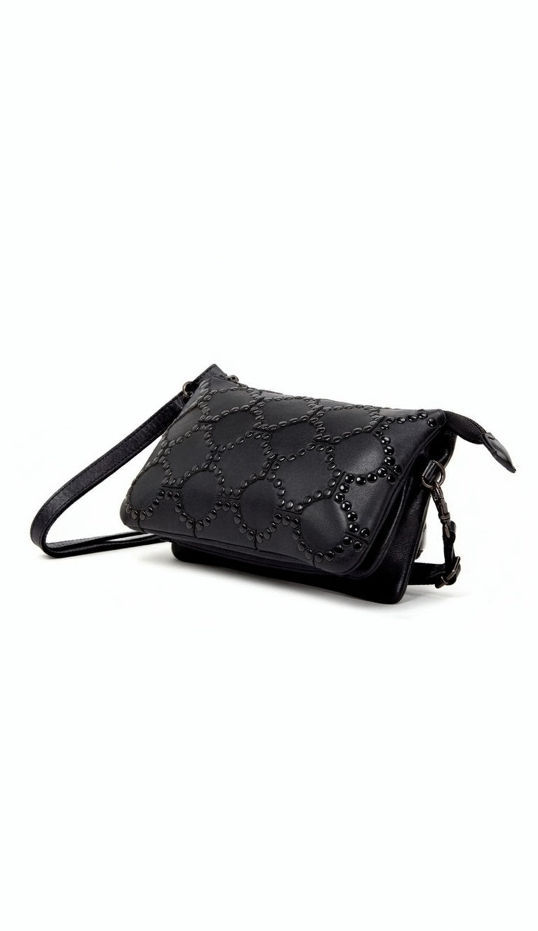 COWRA STUD DETAIL LEATHER XBODY BAG- A-0021-BLK- NEW IN