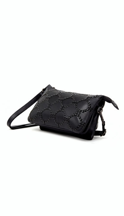 COWRA STUD DETAIL LEATHER XBODY BAG- A-0021-BLK- NEW IN