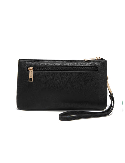CANDICE LEATHER WALLET WITH SHOULDER STRAP- E1-0809-BLK