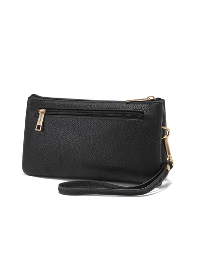 CANDICE LEATHER WALLET WITH SHOULDER STRAP- E1-0809-BLK