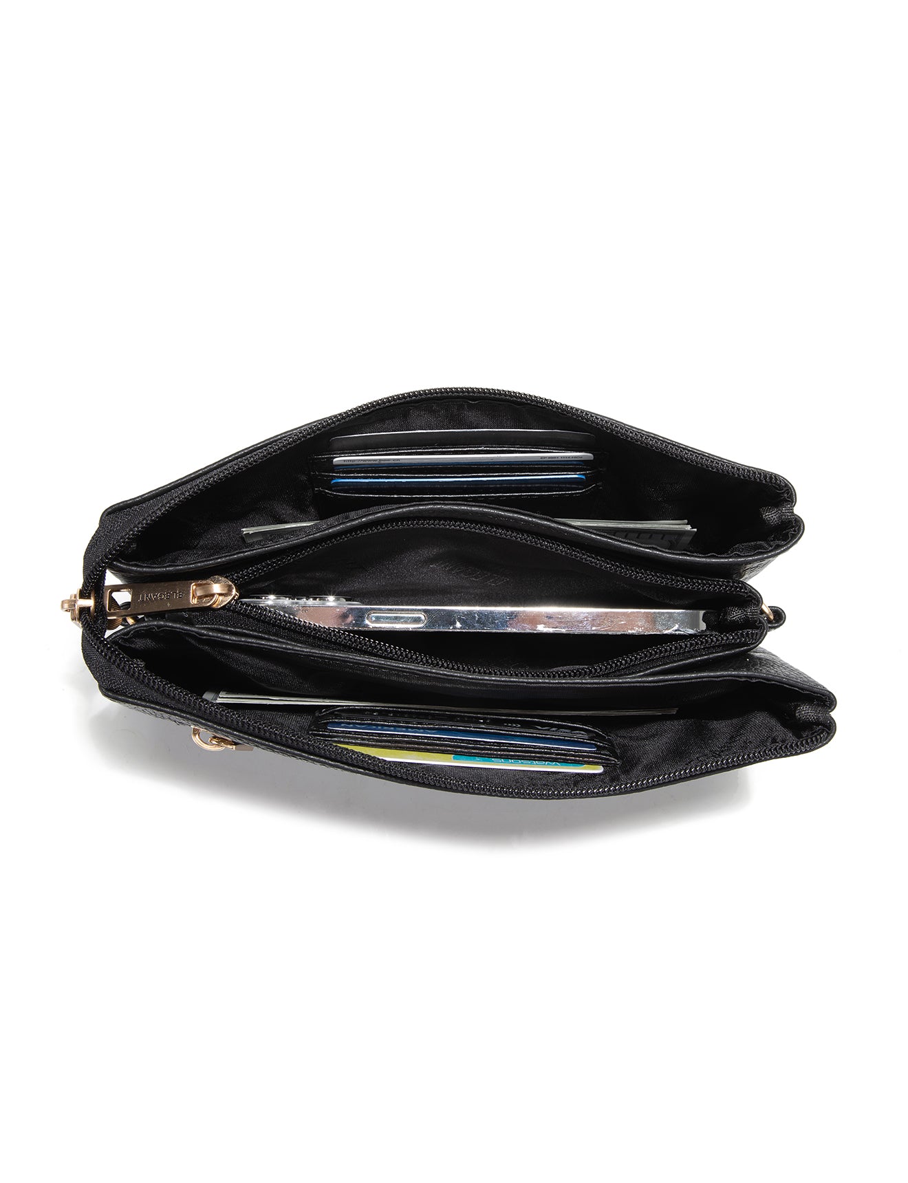 CANDICE LEATHER WALLET WITH SHOULDER STRAP- E1-0809-BLK