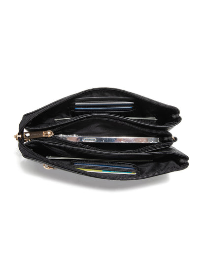CANDICE LEATHER WALLET WITH SHOULDER STRAP- E1-0809-BLK