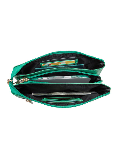 CANDICE LEATHER WALLET WITH SHOULDER STRAP- E1-0809-GRN-SALE