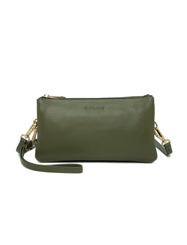 CANDICE LEATHER WALLET WITH SHOULDER STRAP- E1-0809-OLIVE- NEW IN