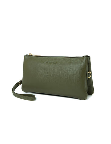CANDICE LEATHER WALLET WITH SHOULDER STRAP- E1-0809-OLIVE- NEW IN