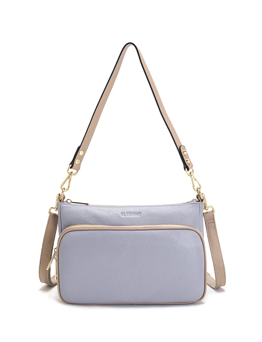 FELICITY LEATHER XBODY BAG- E1-0814A-CORNFLOWER/PUTTY