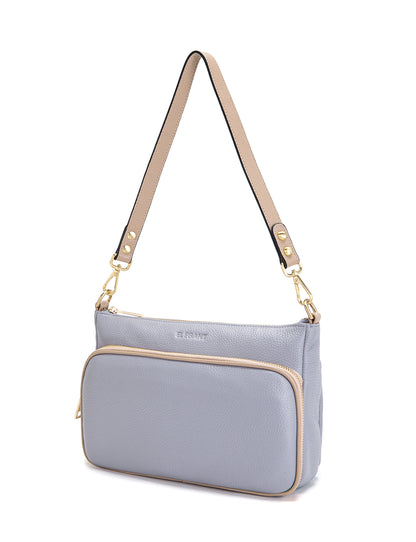 FELICITY LEATHER XBODY BAG- E1-0814A-CORNFLOWER/PUTTY
