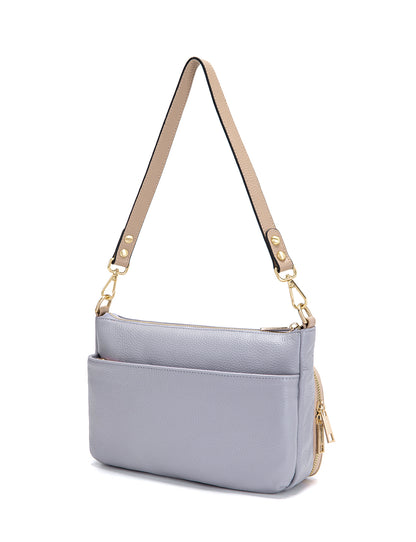 FELICITY LEATHER XBODY BAG- E1-0814A-CORNFLOWER/PUTTY