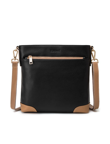 EVIE LEATHER CROSS BODY BAG- 2 TONE- E1-0816B-BLK/CAM- NEW IN