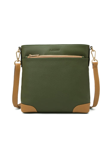 EVIE LEATHER CROSS BODY BAG- 2 TONE- E1-0816B-OLIVE/CAM-NEW IN