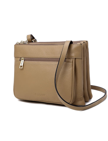 FRAN TRIPLE COMPARTMENT LEATHER XBODY BAG- E1-0829-CAM-SALE