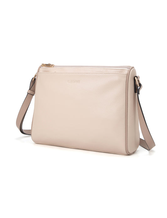 KATRINA MULTI COMPARTMENT LEATHER XBODY BAG- E1-0835-IVORY/PUTTY
