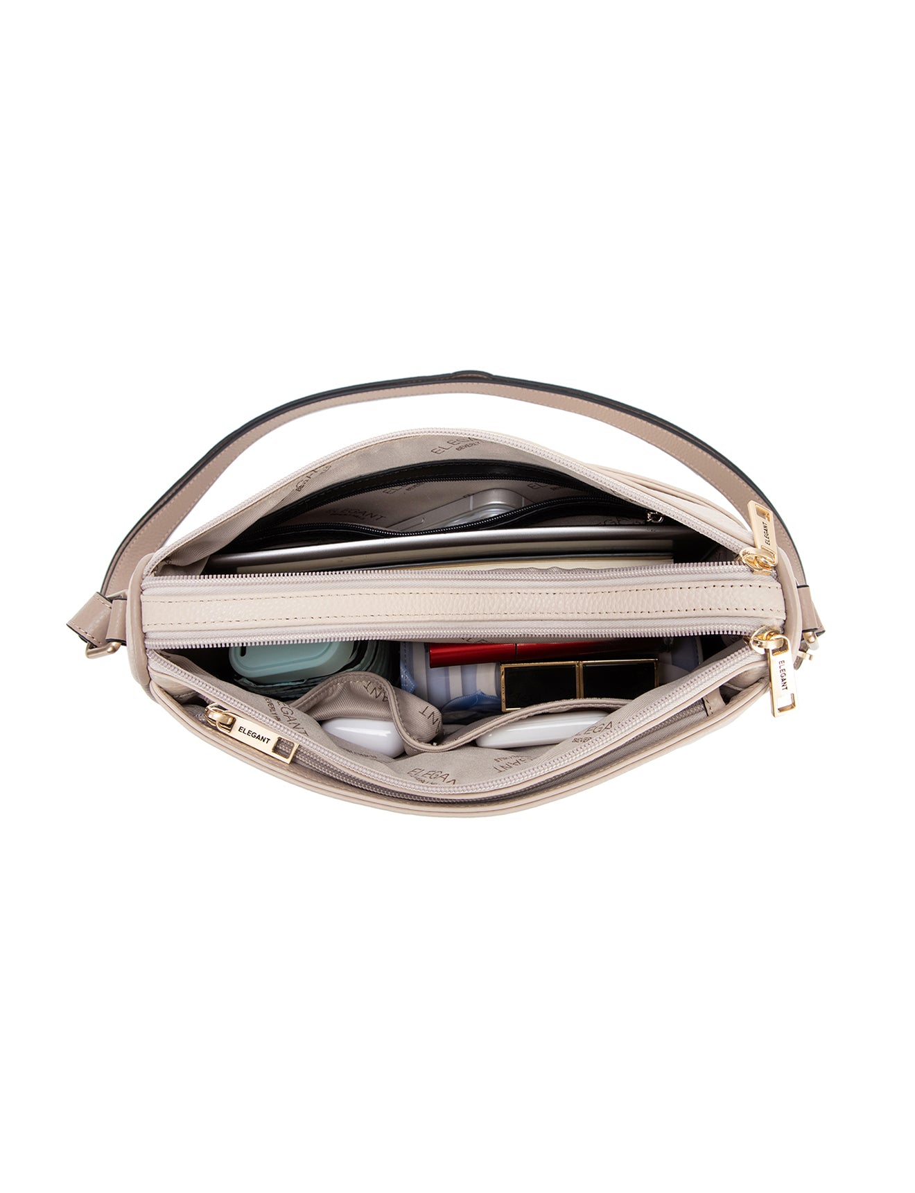KATRINA MULTI COMPARTMENT LEATHER XBODY BAG- E1-0835-IVORY/PUTTY