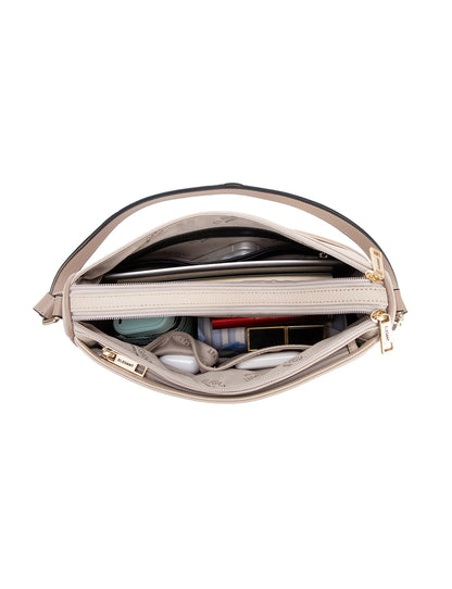 KATRINA MULTI COMPARTMENT LEATHER XBODY BAG- E1-0835-IVORY/PUTTY