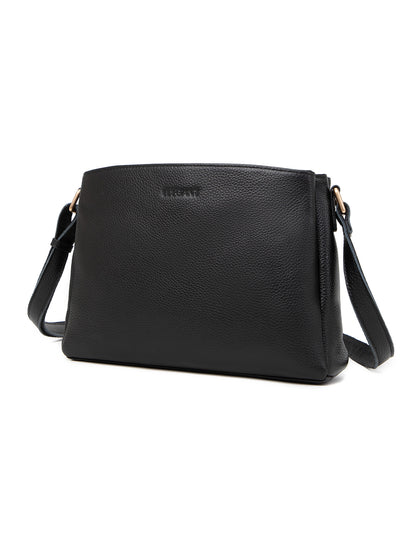 HUNTER TRIPLE COMPARTMENT LEATHER XBODY BAG- E1-0837-BLK-SALE