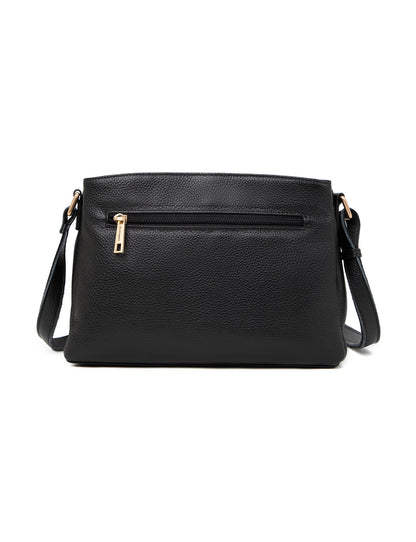 HUNTER TRIPLE COMPARTMENT LEATHER XBODY BAG- E1-0837-BLK-SALE