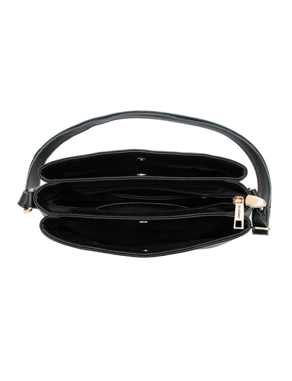 HUNTER TRIPLE COMPARTMENT LEATHER XBODY BAG- E1-0837-BLK-SALE