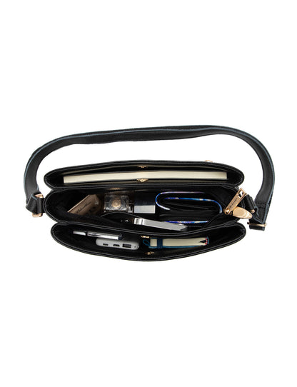 HUNTER TRIPLE COMPARTMENT LEATHER XBODY BAG- E1-0837-BLK-SALE