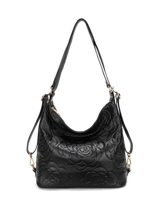 ROSANNA LEATHER CONVERTIBLE BACKPACK- E1-0839-BLK