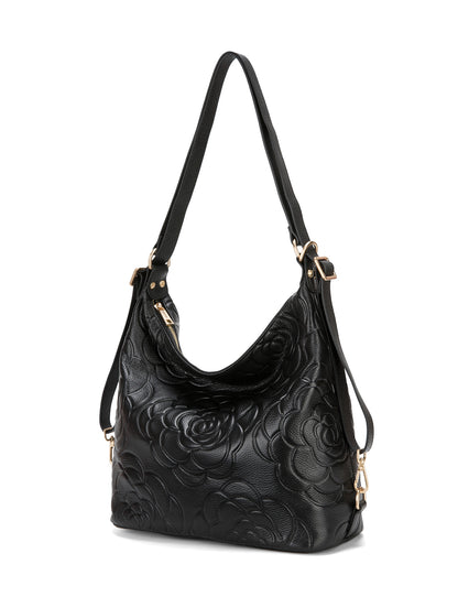 ROSANNA LEATHER CONVERTIBLE BACKPACK- E1-0839-BLK