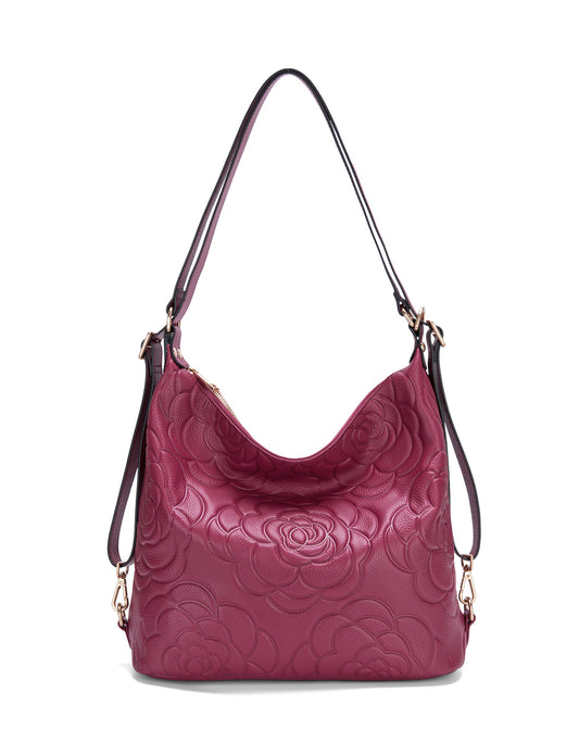 ROSANNA LEATHER CONVERTIBLE BACKPACK- E1-0839-RASPBERRY