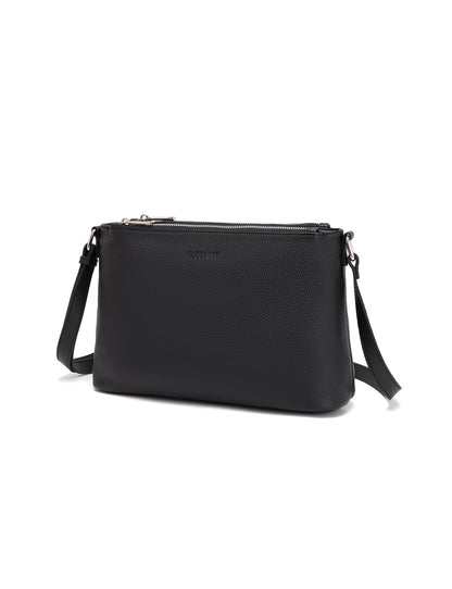 GABRIELLA TRIPLE COMPARTMENT LEATHER BAG- E1-0846-BLK