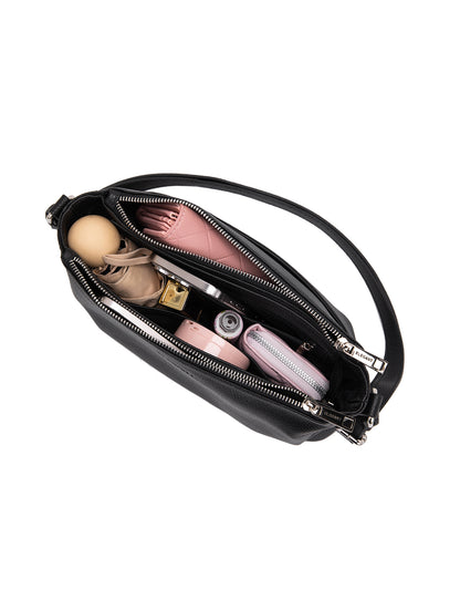 GABRIELLA TRIPLE COMPARTMENT LEATHER BAG- E1-0846-BLK