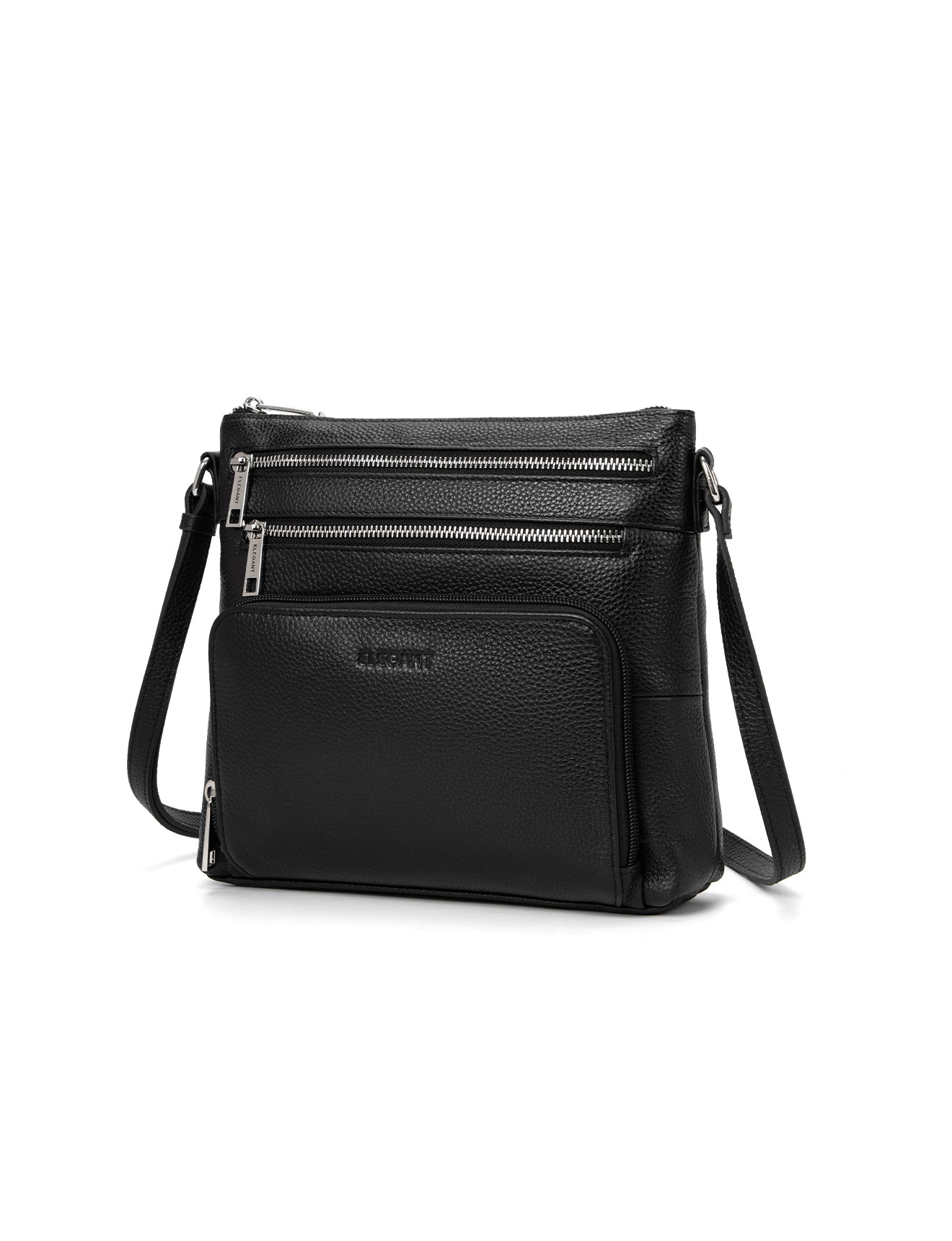 FRANCESCA MULTI CMPT RFID PROTECTED LEATHER XBODY BAG- E1-0851-BLK