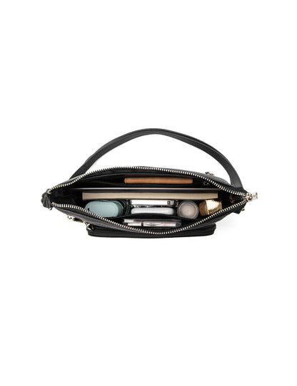 FRANCESCA MULTI CMPT RFID PROTECTED LEATHER XBODY BAG- E1-0851-BLK