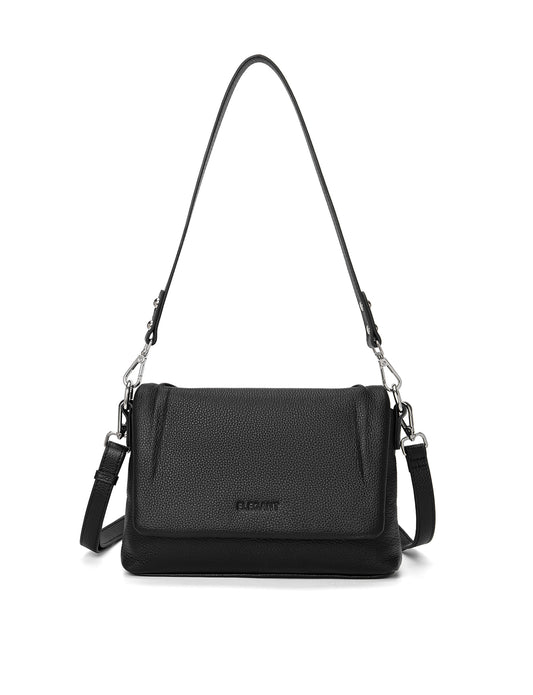 VIVIENNE LEATHER FLAP OVER BAG- E1-0853-BLK
