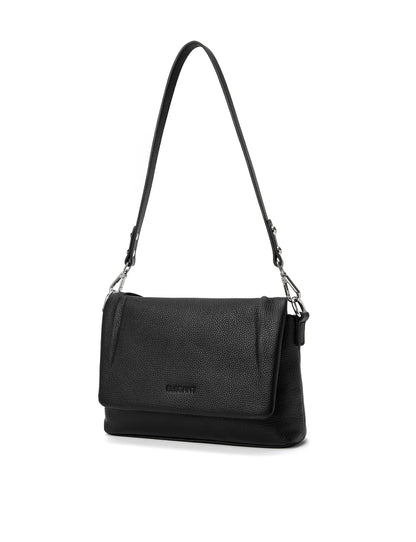 VIVIENNE LEATHER FLAP OVER BAG- E1-0853-BLK