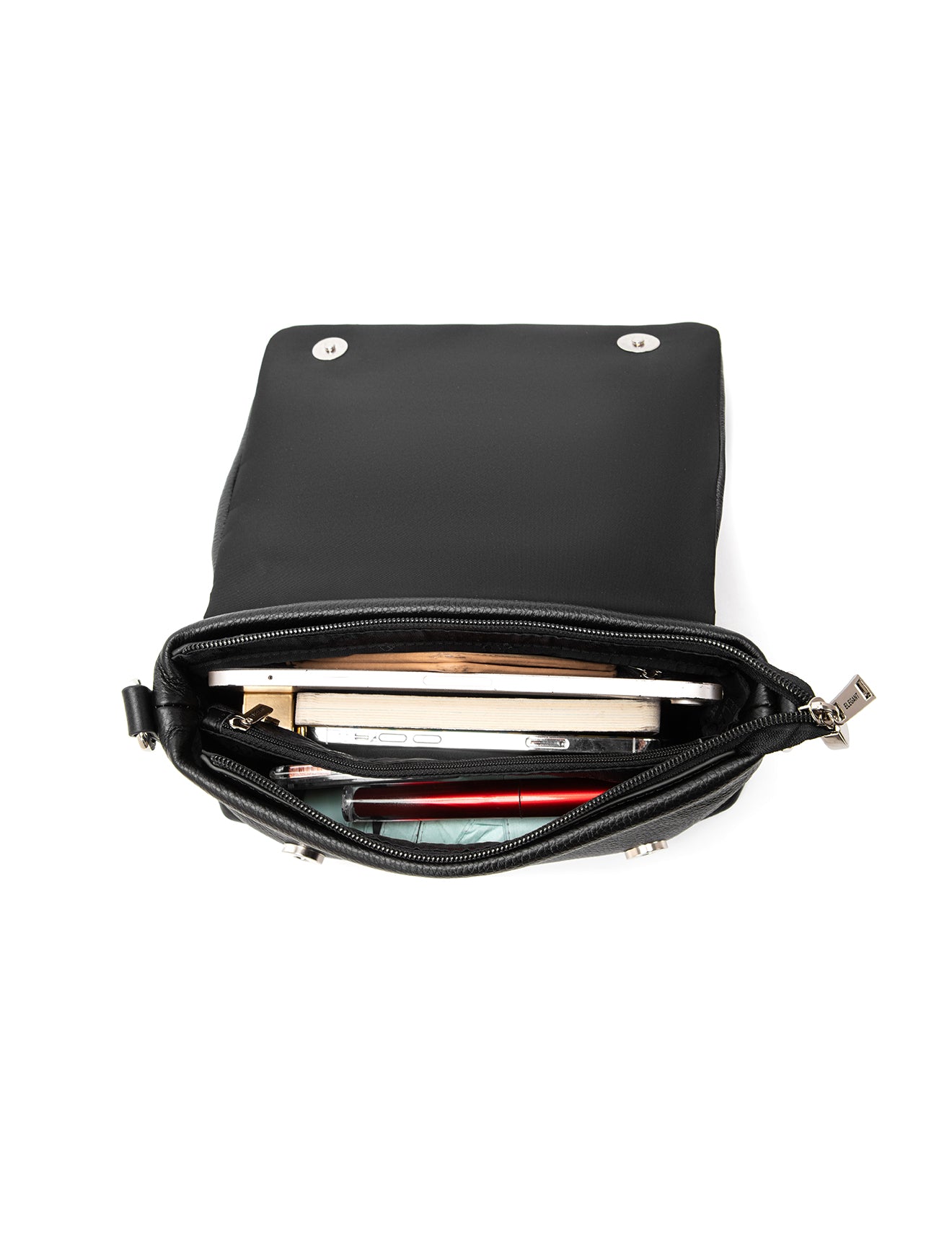 VIVIENNE LEATHER FLAP OVER BAG- E1-0853-BLK