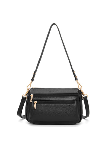 GABBY MULTI CMPT LEATHER XBODY BAG- E1-0856-BLK- NEW IN
