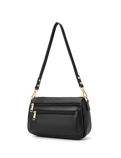 GABBY MULTI CMPT LEATHER XBODY BAG- E1-0856-BLK